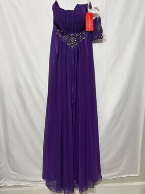 Dancing Queen Deep Purple Strapless Evening Gown with Embellished Waist